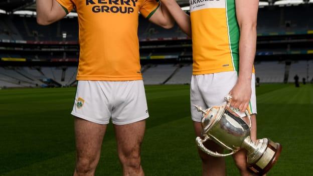 Martin Stackpoole of Kerry and Pat Camon of Offaly pictured at the official launch of Joe McDonagh Cup at Croke Park in Dublin. 
