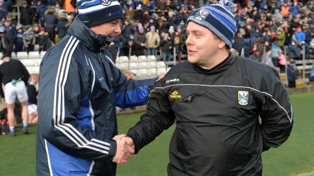 Malachy O'Rourke and Mickey Graham shake hands following last Saturday's Allianz Football League game in Clones.