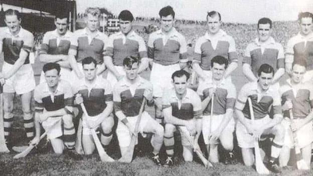 The Wexford team, captained by Jim English, that won the 1956 All-Ireland SHC Final. English is pictured third from left in the front row. 