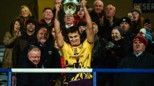 Jack O'Connor of Wexford lifts the Walsh Cup after the Walsh Cup Final between Wexford and Galway at MW Hire O'Moore Park in Portlaoise, Laois. 