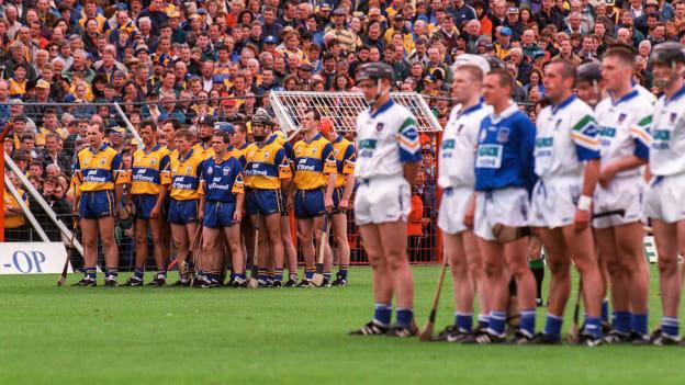 The Clare and Waterford teams before the 1998 Munster SHC Final at Semple Stadium.