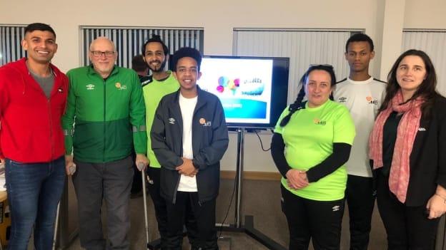 Mayo footballer Shairoze Akram (far left) and the GAA's Diversity and Inclusion Officer, Ger McTavish (far right) pictured at the Responding to Racism Workshop that took place last March. 