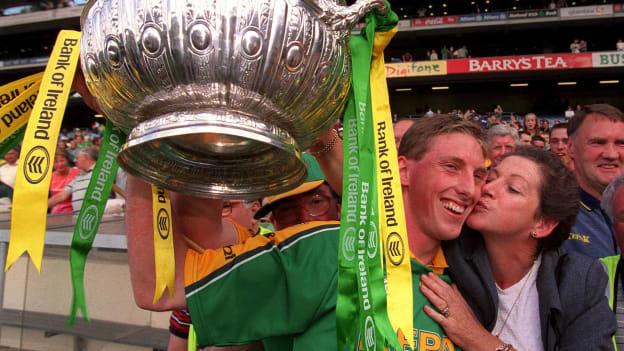 Former Meath star, Trevor Giles, is congratulated by his mother Irene after victory over Dublin in the 2001 Leinster SFC Final. 