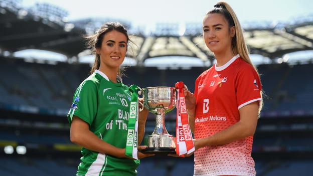 Fermanagh's Joanne Doonan and Louth's Kate Flood pictured ahead of the TG4 All Ireland Ladies Junior Football Final at Croke Park.