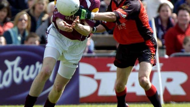 Laverty in action for Down against Galway's Gary Sice in the 2005 All-Ireland U21 Football Final in Cusack Park, Mullingar. The two will meet again in Croke Park this Sunday, with Sice lining out for Corofin.