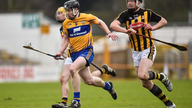 Tony Kelly, Clare, and Walter Walsh, Kilkenny, in Allianz Hurling League action in 2018.