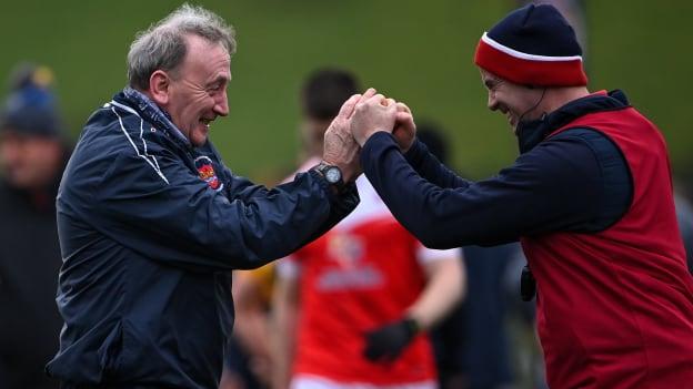 Pat Flanagan, left, and selector Gerry Kelly celebrate after their side's victory.