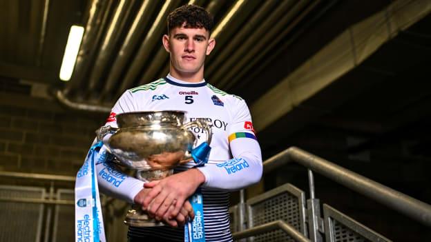 University of Limerick hurler Colin Coughlan poses for a portrait with the Fitzgibbon Cup before the draw for the Electric Ireland GAA Higher Education Championships at Croke Park in Dublin. Photo by Piaras Ó Mídheach/Sportsfile.