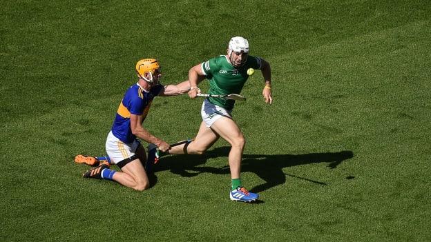 Aaron Gillane, Limerick, and Barry Heffernan, Tipperary, in action during the 2021 Munster SHC Final.