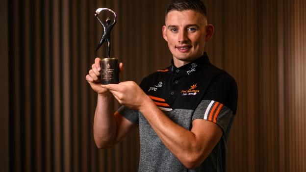 PwC GAA/GPA Player of the Month for July/August in hurling, Gearóid Hegarty of Limerick, with his award at PwC offices in Dublin.