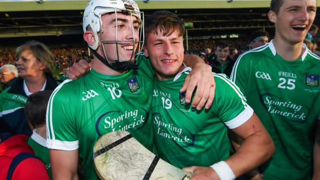 Aaron Gillane, left, and Andrew La Touche Cosgrave of Limerick celebrate following the 2017 Bord Gáis Energy Munster GAA Hurling Under 21 Championship Final match between Limerick and Cork at the Gaelic Grounds in Limerick. 