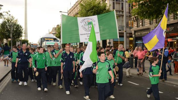 Naomh Éanna GAA club members during the Féile na nGael 2012 parade on O'Connell Street, Dublin.