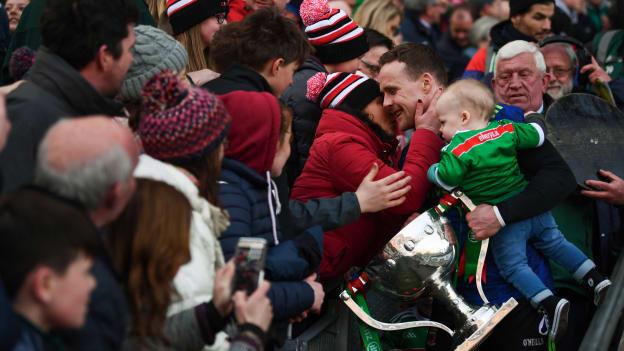Andy Moran is congratulated by Mayo supporters after the Allianz Football League Division 1 Final. 