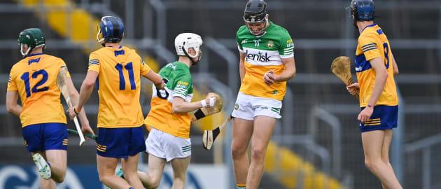 Offaly captain Dan Ravenhill celebrates after winning a crucial free at FBD Semple Stadium. 