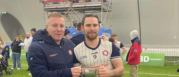 New York Games Promotion Officer Eamon Fitzgerald with New York senior hurler Cian O’Dea.