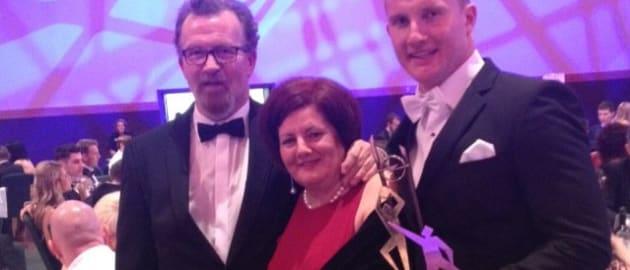 Ciarán Kilkenny pictured with his father John and mother Mary at the 2015 All-Stars Awards. 