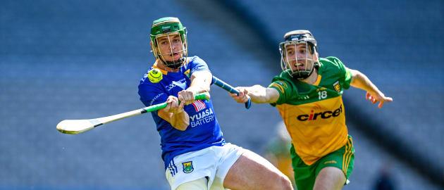 Christy Moorehouse of Wicklow in action against Brian Mc Intyre of Donegal during the Nickey Rackard Cup Final match between Donegal and Wicklow at Croke Park in Dublin. Photo by Harry Murphy/Sportsfile.