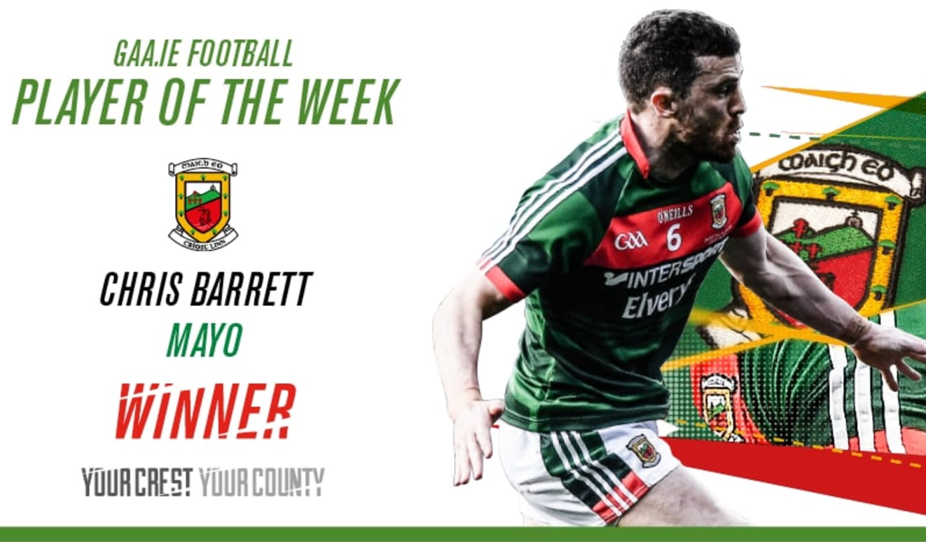 Mayo's Chris Barrett voted GAA.ie Footballer of the Week