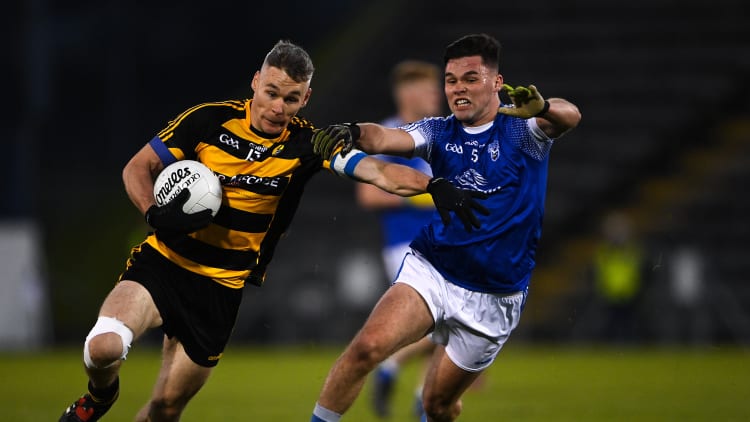 Adrian Smith, Crosserlough, and Shane Duffy, Kinsgcourt, during the Cavan SFC Final at Kingspan Breffni.