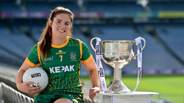 In attendance at a photocall at Croke Park in Dublin ahead of the TG4 All-Ireland Junior, Intermediate and Ladies Senior Football Championship Finals on Sunday next is Meath captain Shauna Ennis with the Brendan Martin Cup.