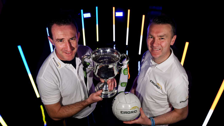 Pictured at the launch the 2022 EirGrid GAA Football U20 All-Ireland Championship is Armagh U20 manager Oisín McConville, right, and Tipperary U20 manager Paddy Christie. EirGrid, Ireland’s grid operator, is charged with delivering a cleaner energy future for Ireland.