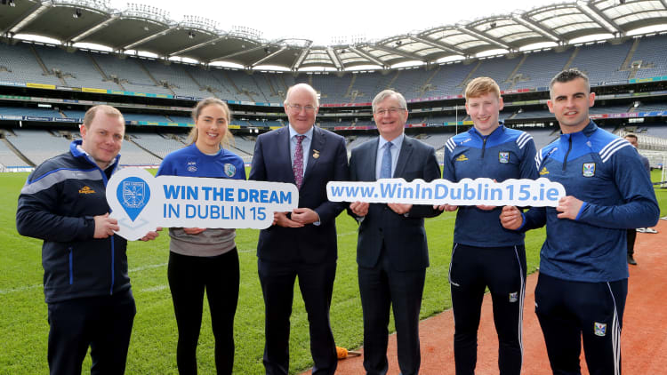 Pictured at Cavan GAA's Win The Dream in Dublin 15 Fundraiser for the Cavan GAA Polo Grounds Centre of Excellence are Mickey Graham, Andrea O'Reilly, John Horan (Uachtarán Cumann Lúthchleas Gael), Gerry Brady (Cavan GAA Chairman), Diarmaid Carney, and Ray Galligan