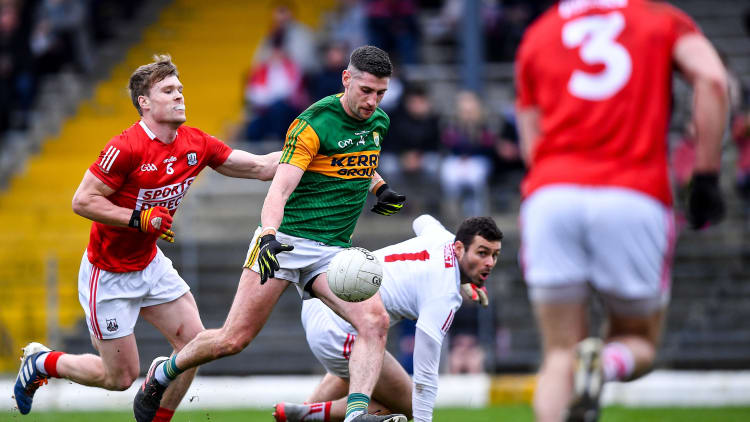 Paul Geaney scoring a goal for Kerry against Cork at Fitzgerald Stadium.