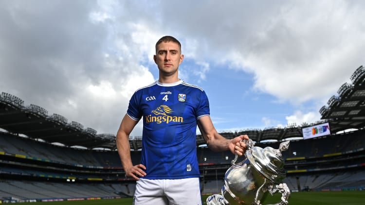 Cavan's Killian Clarke pictured with the Tailteann Cup.