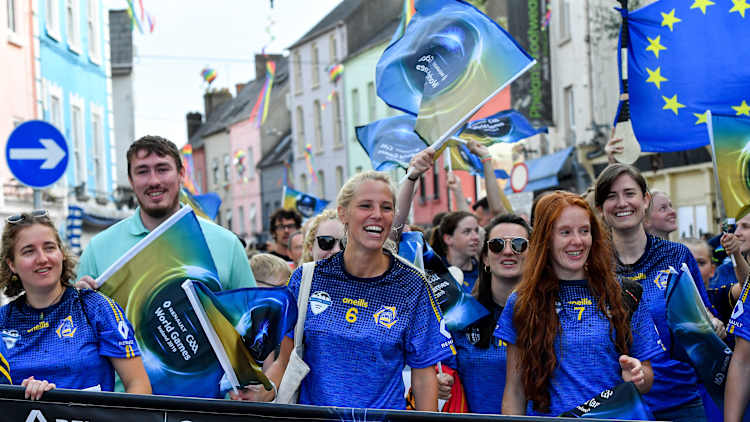 The Europe Gaels team parade to the Renault GAA World Games Opening Ceremony at Theatre Royal & Waterside Cade Park in Waterford.