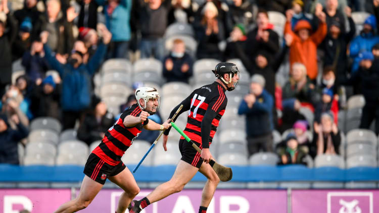 Ballygunner's Harry Ruddle and Dessie Hutchinson celebrate at Croke Park.