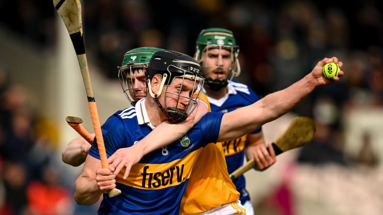 Dan McCormack of Tipperary in action against Conal Cunning of Antrim during the Allianz Hurling League Division 1 Group B match between Tipperary and Antrim at Semple Stadium in Thurles, Tipperary.