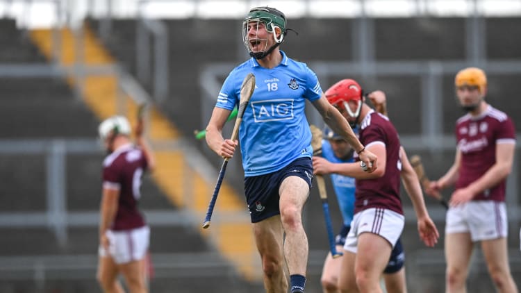Donal Leavy of Dublin celebrates after his side's victory in the 2020 Bord Gáis Energy Leinster Under 20 Hurling Championship Final match between Dublin and Galway at Bord na Móna O'Connor Park in Tullamore, Offaly.