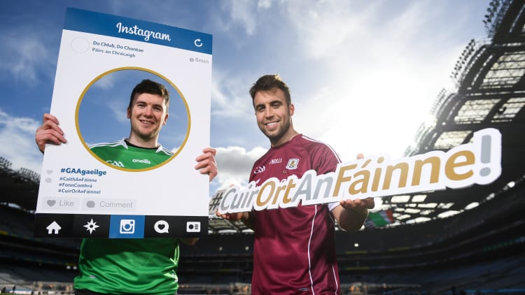 Limerick hurler Declan Hannon, left, and Galway footballer Paul Conroy during the Do Chlub, Do Chontae – Cuir Ort An Fáinne photocall at Croke Park in Dublin.