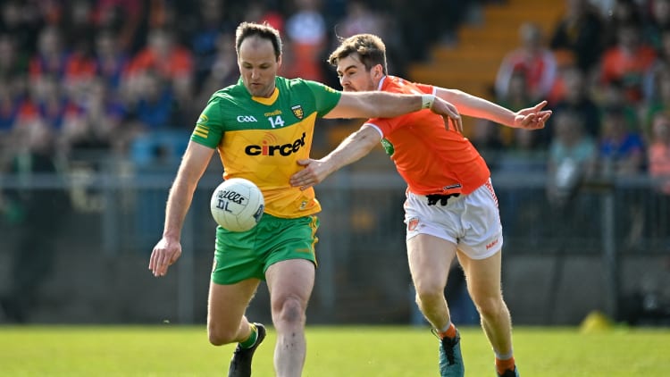 Michael Murphy, Donegal, and Andrew Murnin, Armagh, in Allianz Football League action.