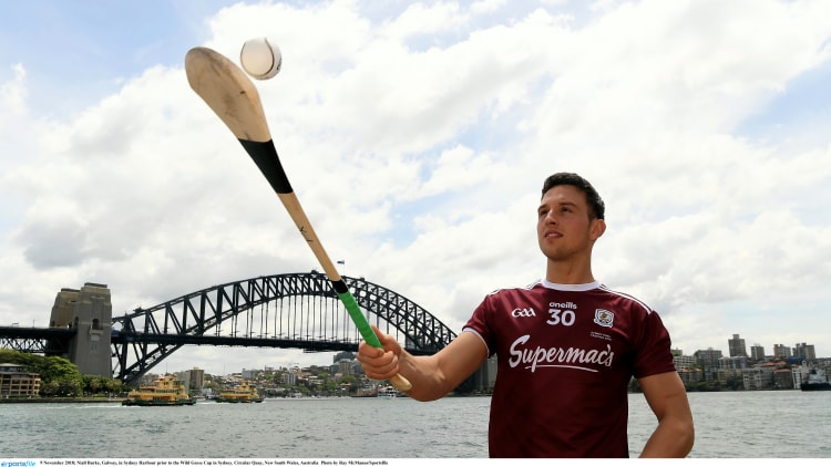 Galway hurler Niall Burke pictured at Sydney Harbour ahead of Sunday's Wild Geese Trophy clash with Kilkenny.
