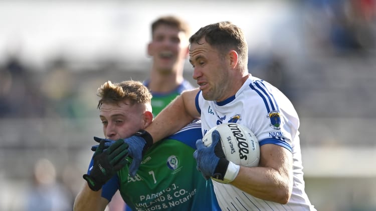 Dean Healy of St Patrick's in action against Darragh Fitzgerald of Arklow Geraldines Ballymoney during the Wicklow Senior Club Football Championship Semi-Final match between Arklow Geraldines Ballymoney and St Patrick's at County Grounds in Aughrim, Wicklow.