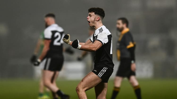 Shealin Johnston of Kilcoo celebrates at the final whistle after the AIB Ulster GAA Football Club Senior Championship Semi-Final match between Glen and Kilcoo at Athletic Grounds in Armagh.