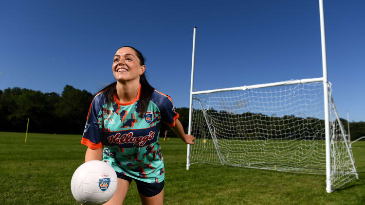 Dublin footballer Sinéad Goldrick at the Kellogg’s GAA Cúl Camp in St Brendan’s GAA Club, Dublin. The camp was attended by Siún Brophy, the 1 millionth child to register for the the Kellogg's GAA Cúl Camps since the beginning of the Kellogg sponsorship in 2012.