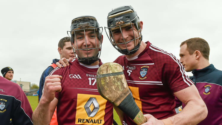 Alan McGrath left and Aaron Craig Westmeath celebrate after the game.
