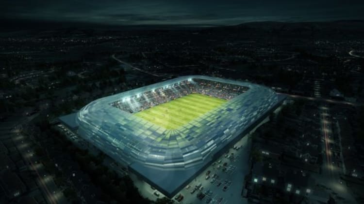 An artist's impression of how a redeveloped Casement Park in Belfast might look.