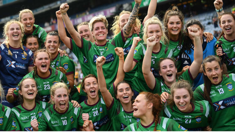 Westmeath players celebrate following the TG4 All-Ireland Ladies Intermediate Football Championship Final match between Westmeath and Wexford at Croke Park in Dublin.