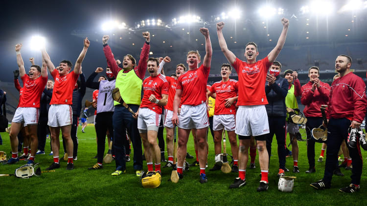 Louth players celebrate the cup lift following the Lory Meagher Cup Final match between Fermanagh and Louth at Croke Park in Dublin.