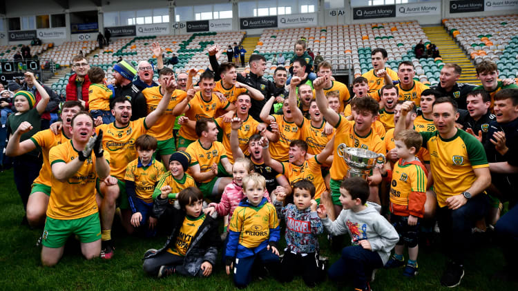 Ballinamore players celebrate after the Leitrim County Senior Club Football Championship Final match between Mohill and Ballinamore at Páirc Seán Mac Diarmada in Carrick-On-Shannon, Leitrim.