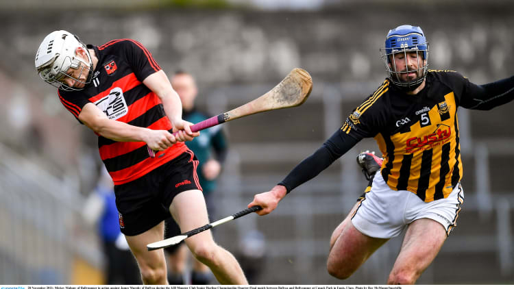 Mickey Mahony, Ballygunner, and James Murphy, Ballyea, in AIB Munster Club SHC action at Cusack Park.