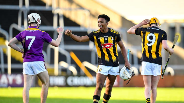 Zach Bay Hammond of Kilkenny and Darragh Carley of Wexford following the Electric Ireland Leinster GAA Hurling Minor Championship Semi-Final match between Wexford and Kilkenny at Chadwicks Wexford Park in Wexford.
