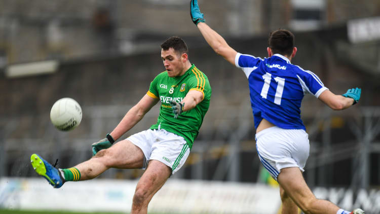 Brian Menton, Meath, in O'Byrne Cup action at Pairc Tailteann.