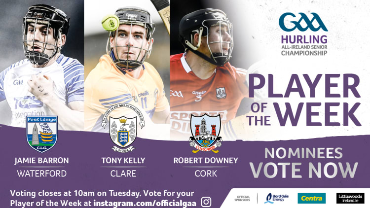 Jamie Barron, Tony Kelly, and Robert Downey are the nominees for GAA.ie Hurler of the Week.