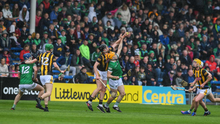Paddy Langton, Kilkenny, and Adam English, Limerick, in action at FBD Semple Stadium.