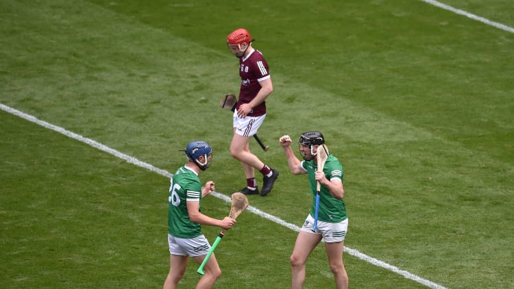 Limerick's David Reidy and Declan Hannon celebrate at Croke Park.