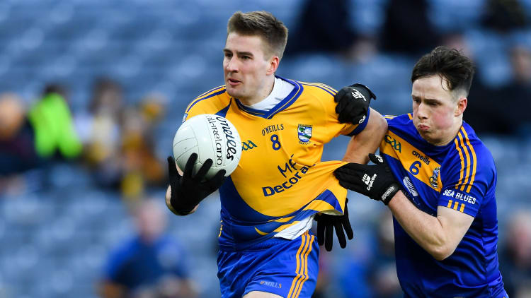 Nathan Breen of Beaufort in action against Rory McHugh of Easkey during the AIB GAA Football All-Ireland Junior Championship Final match between Beaufort and Easkey at Croke Park in Dublin.
